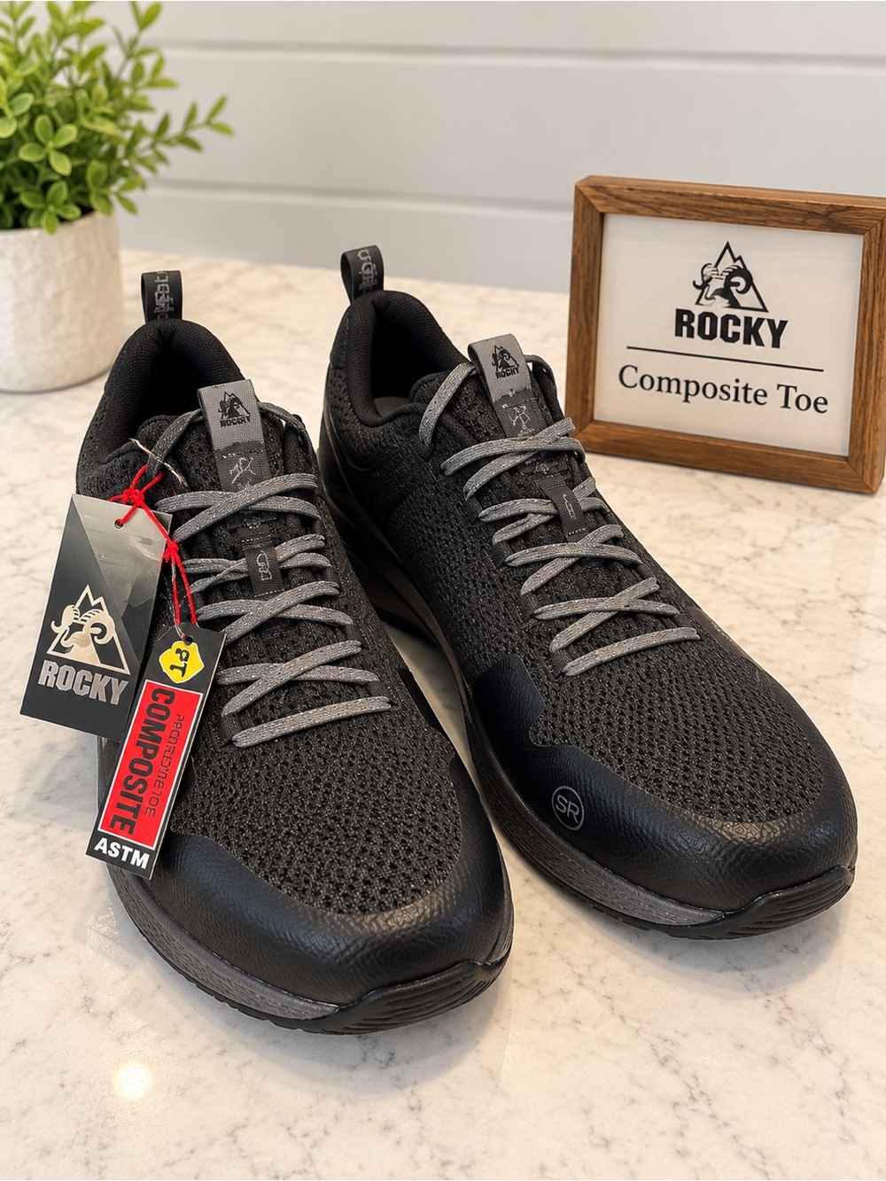 Rocky Men’s Composite Toe Work Shoes Black Gray Safety Sneakers New Tags Size 9M